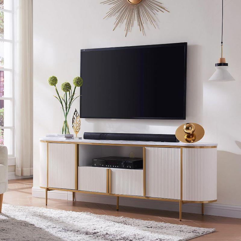 SinCiDo Luxury 70" Fluted TV Stand, Modern TV Console for TVs Up to 80 inches, Faux Marble Top & Curved Design, Off White