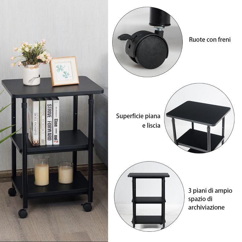 Tangkula 3-Tier Adjustable Rolling Under Desk Printer Cart with 3 Storage Shelves Printer Stand for home office Black