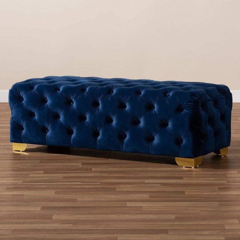 Avara Velvet Button Tufted Bench Ottoman - Baxton Studio