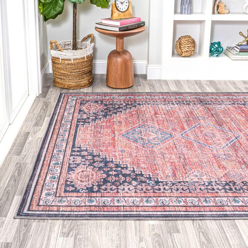 4' x 6' Dalyan Geometric Medallions Machine Washable Indoor/Outdoor Area Rug, Terra/Navy - JONATHAN Y