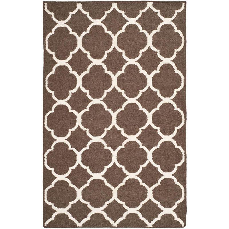 Navy and Ivory Geometric Wool Flat Weave Rug, 5' x 7'