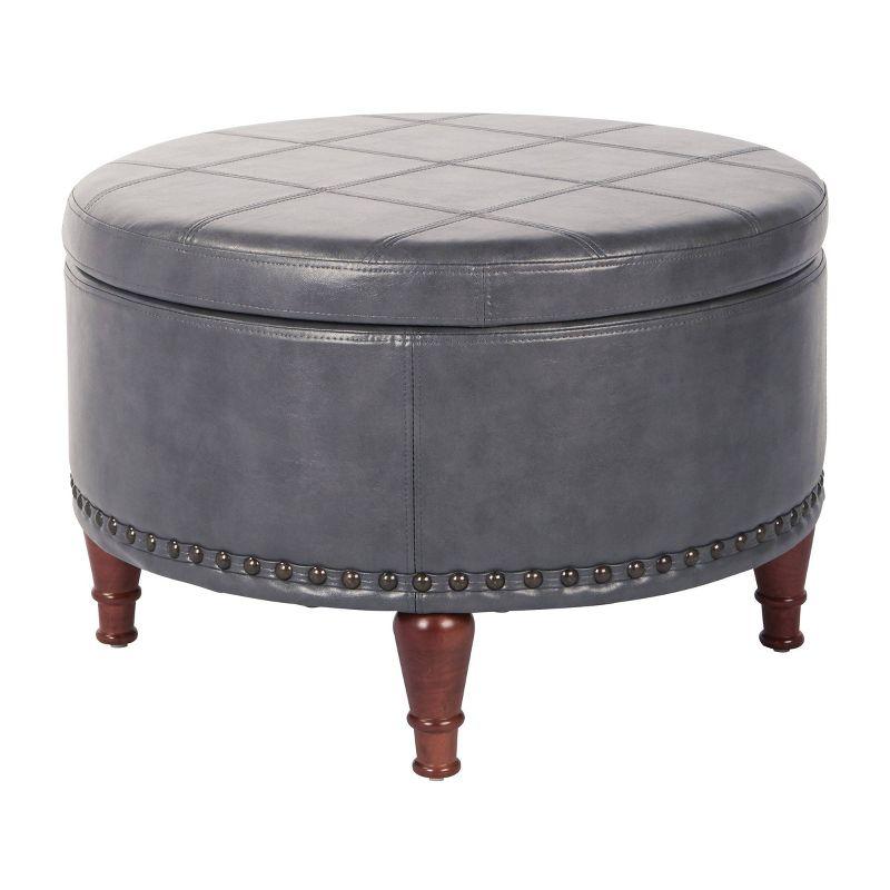 Alloway Storage Ottoman Pewter - OSP Home Furnishings: Faux Leather, Nailhead Trim, Wood Legs, Flip Tray Top