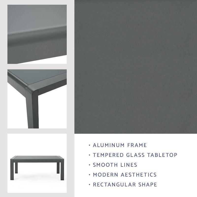 Cape Coral Rectangle Aluminum Coffee Table with Glass Top - Gray - Christopher Knight Home: Weather-Resistant Patio Table