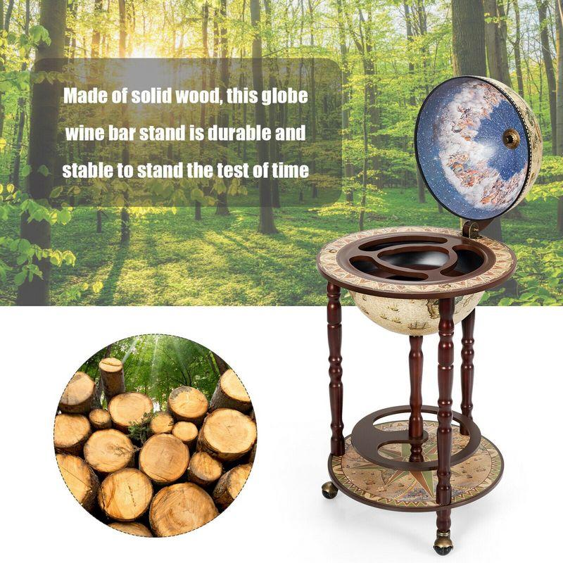 Tangkula 17" Wood Globe Wine Bar Stand 16th Century Italian Rack Liquor Bottle Shelf Cart