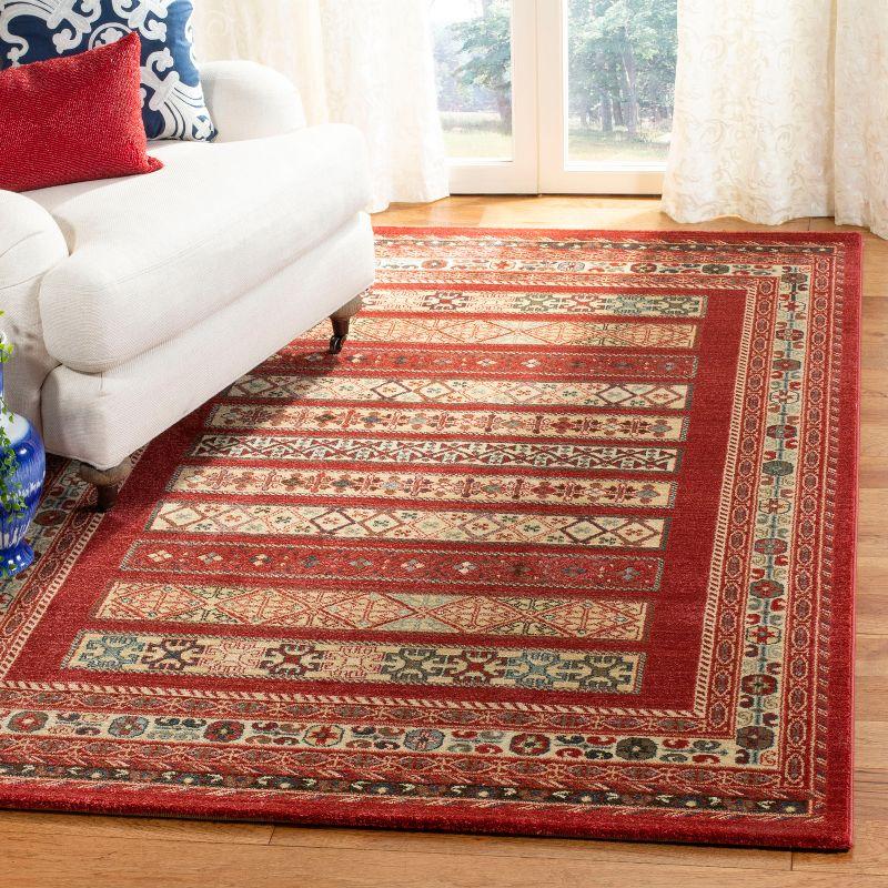 Hand-Knotted Red Synthetic Rectangular Area Rug 5'1" x 7'7"