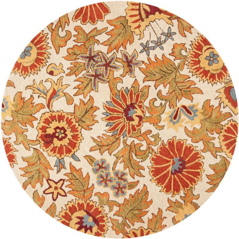 Ivory Garden Floral Hand-Knotted Wool Round Rug, 6'