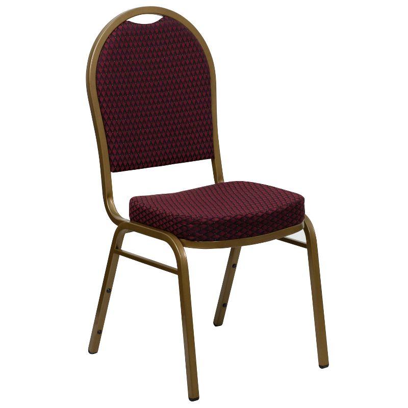 Burgundy Patterned Fabric and Gold Frame Stacking Banquet Chair