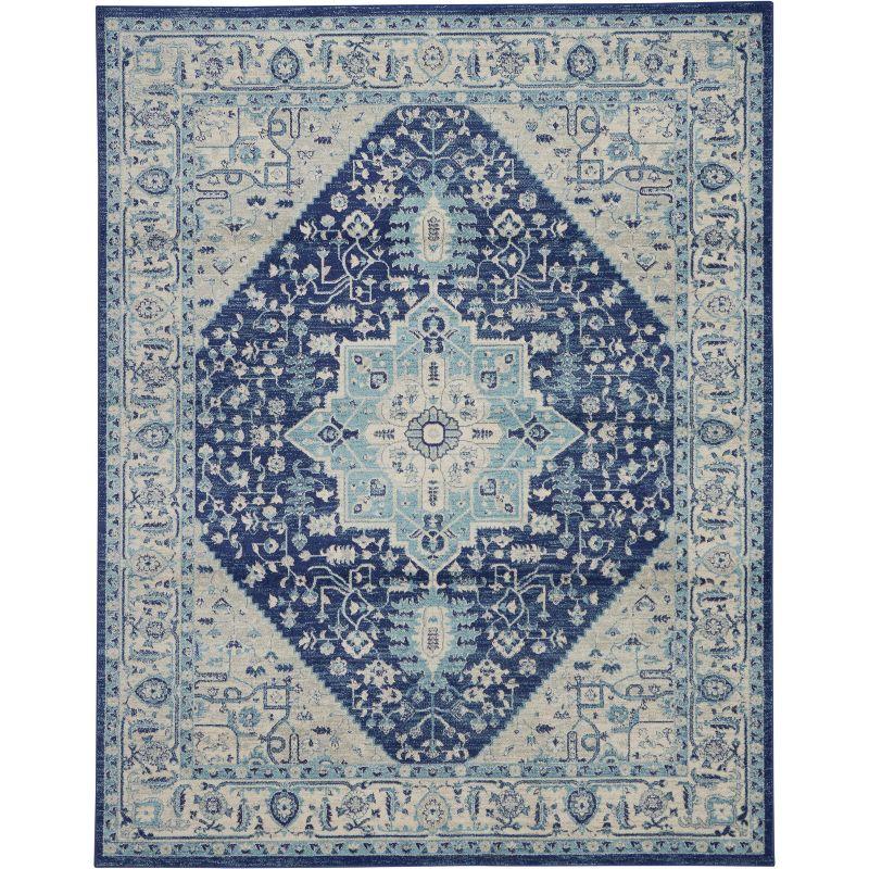 Ivory/Navy Synthetic 8' x 10' Rectangular Easy-Care Rug