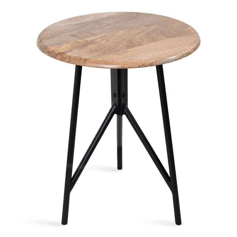 Pallson Two-Tone Natural Wood & Iron Round Side Table, 22x22x7"