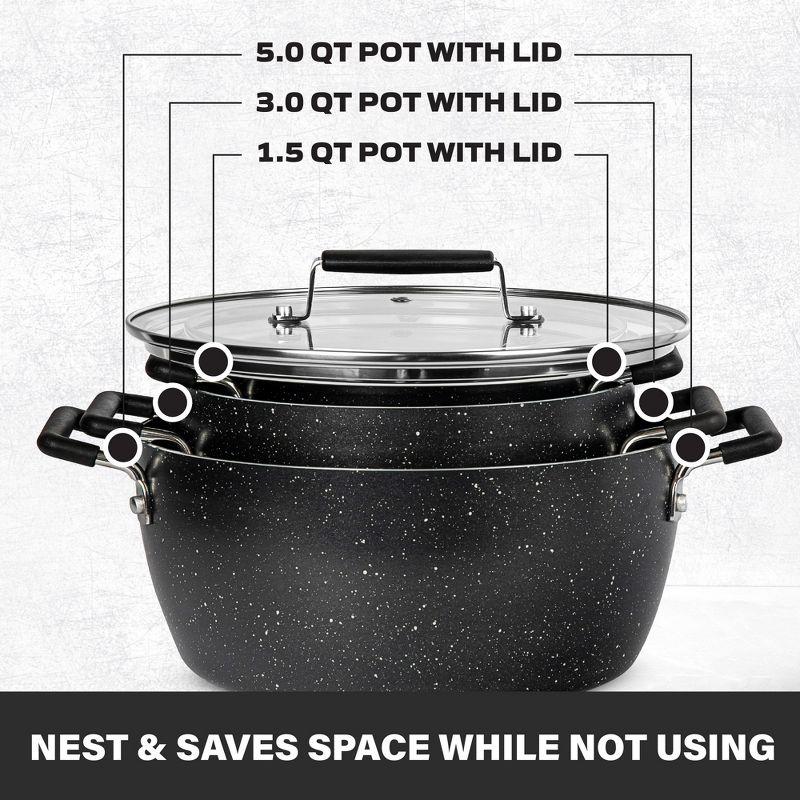 Granitestone Granitestone 6 Piece Stackable Nonstick Nesting Pots with Lids, Dishwasher Safe