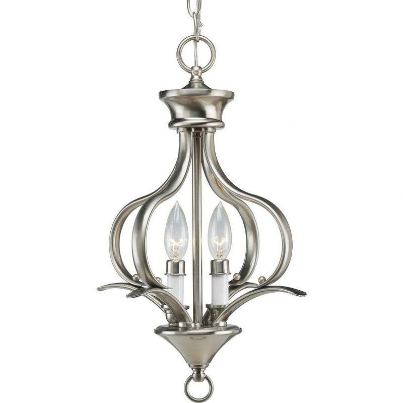 Progress Lighting, Trinity Collection, 2-Light Foyer Fixture, Brushed Nickel, Sculptural Metal Forms, Shade Included