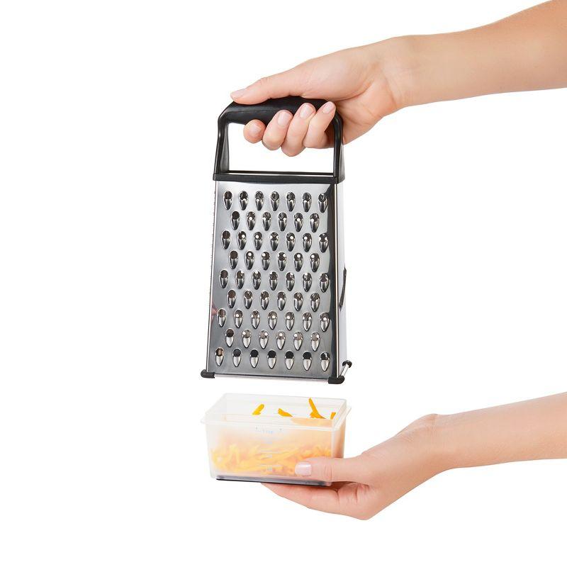 OXO Softworks Box Grater: Stainless Steel Cheese Shredder with Soft-Grip Handle & Storage Box, Dishwasher-Safe