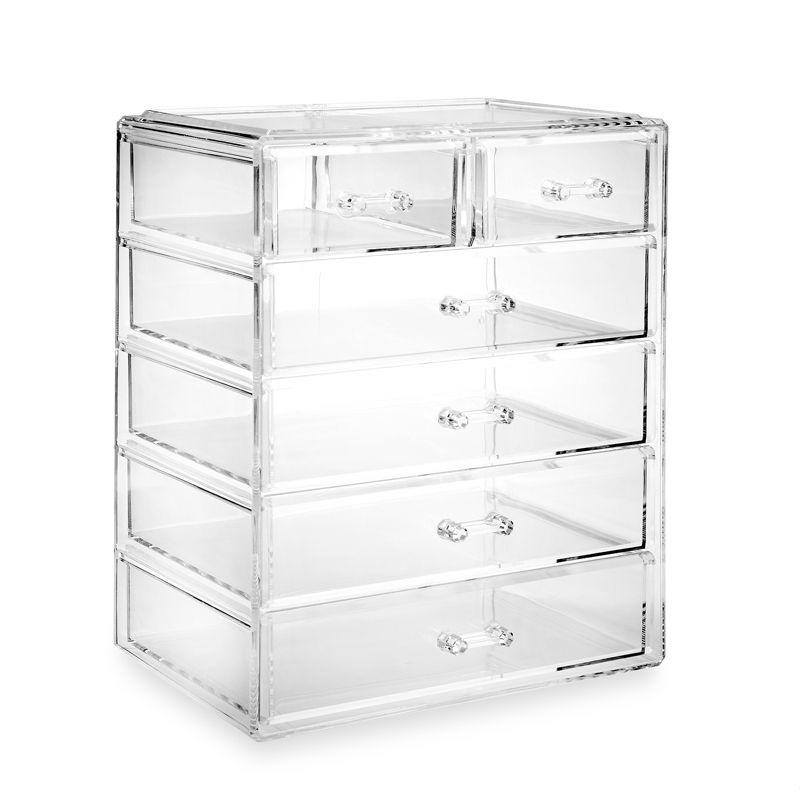 Casafield Makeup Storage Organizer, Clear Acrylic Cosmetic & Jewelry Organizer with 4 Large and 2 Small Drawers