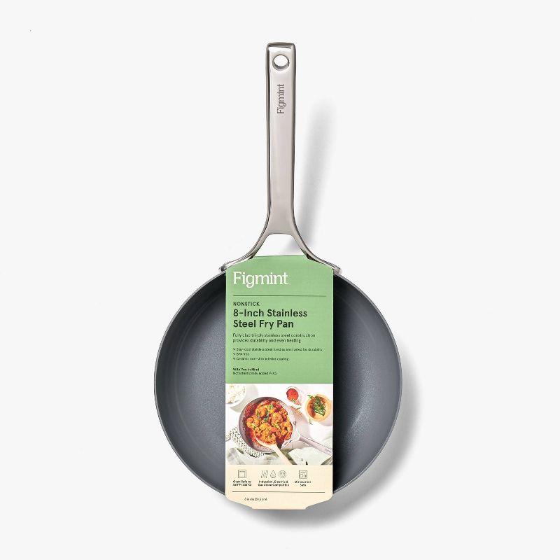 8" Nonstick Stainless Steel Fry Pan Silver - Figmint™: Ceramic Nonstick, Induction Safe, Oven-Safe to 500°F