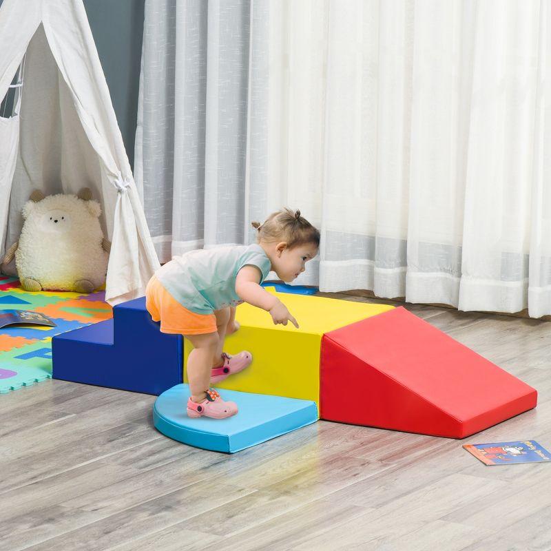 Qaba Foam Play Set for Toddlers and Children 12-36 Months, Easy-to-clean 4 Piece Soft & Safe Kids Climbing Set for Crawling or Sliding