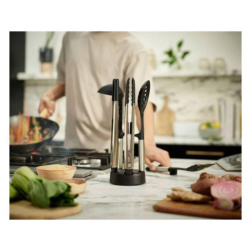 Joseph Joseph 5pc Elevate Fusion Silicone Utensil Set with Storage Stand: Stainless Steel Kitchen Utensils, Dishwasher-Safe