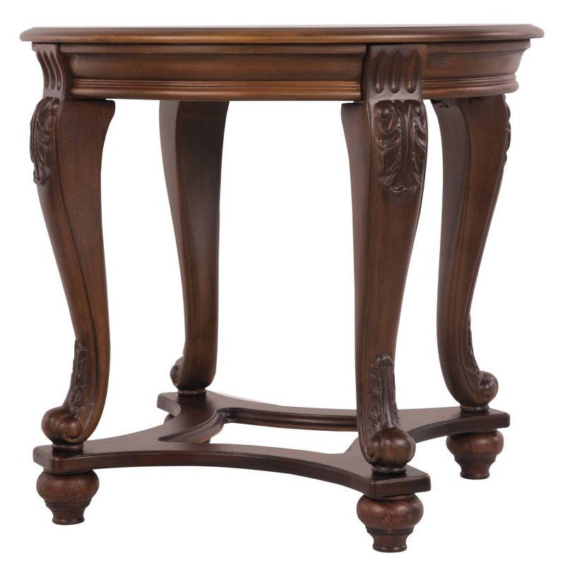 Round Dark Brown Wood and Glass End Table