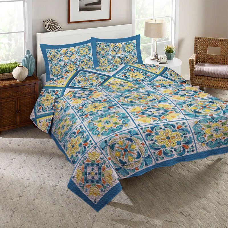 Laural Home Mediterranean Breeze Cotton Machine Woven Quilt Set