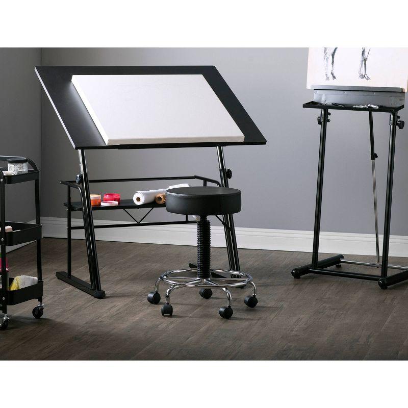 Inbox Zero Courville Adjustable Height Industrial Stool with Footring Wheels
