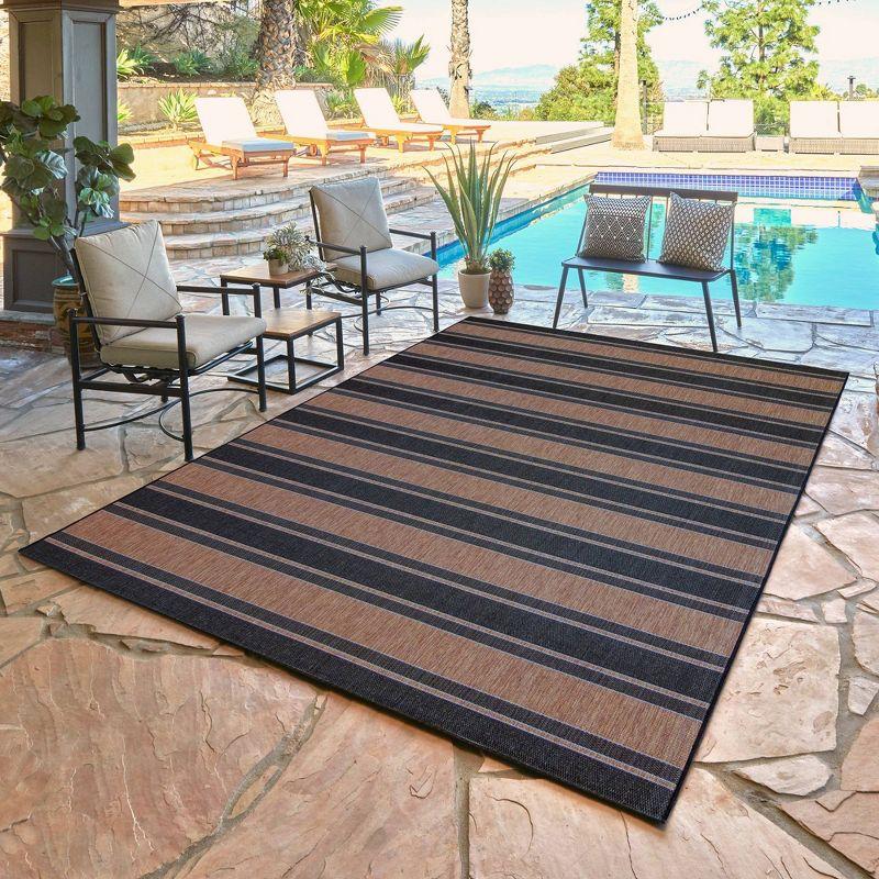 Havana Casual Stripe 8'x10' Brown Synthetic Indoor/Outdoor Rug