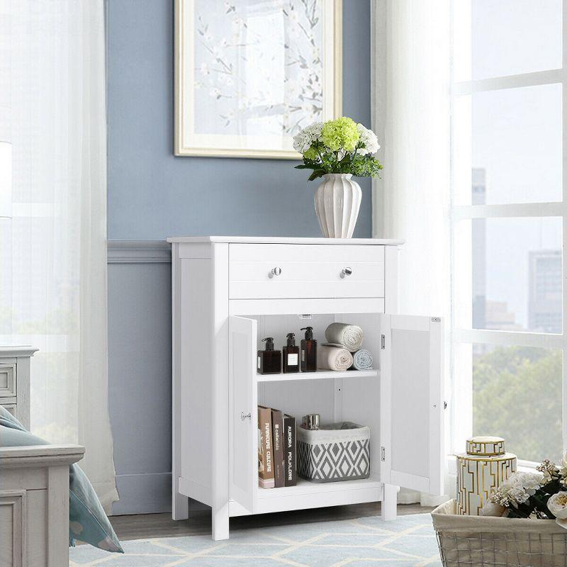 Tangkula Bathroom Storage Cabinet Free Standing Large Drawer W/Adjustable Shelf White