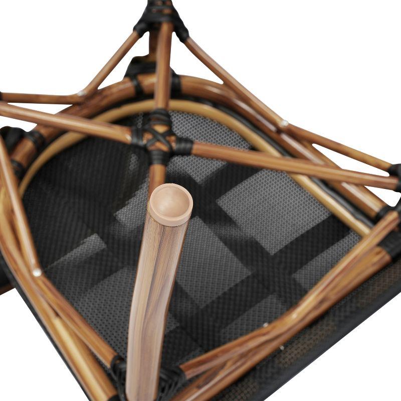 Emma & Oliver Massalia Set of Two Indoor/Outdoor Stacking Thonet Bistro Style Chairs with Black Textilene Seat and Natural Bamboo Finished Metal Frame