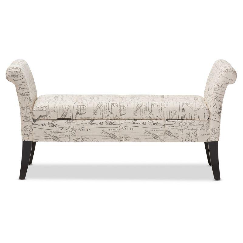 Baxton Studio Avignon Script - Patterned French Laundry Fabric Storage Ottoman Bench : Upholstered Rectangular Seating, No Assembly Required