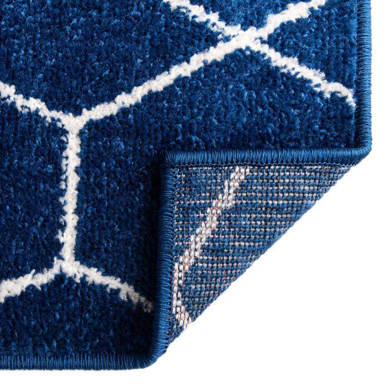 Navy Blue Square Synthetic Trellis Easy-Care Area Rug