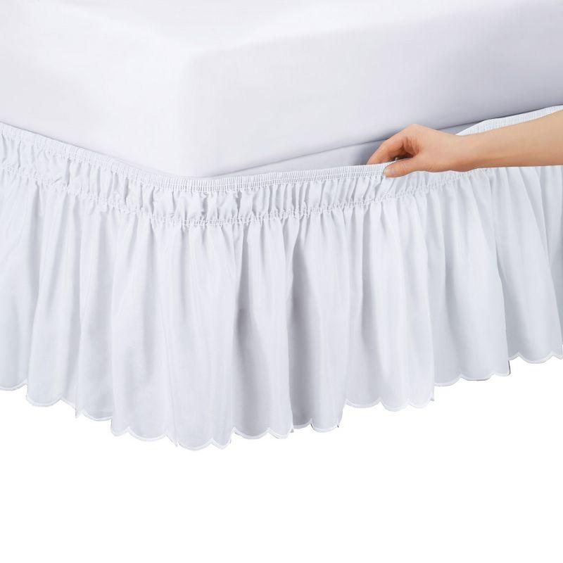 White Queen/King Scalloped Elastic Bed Wrap Around