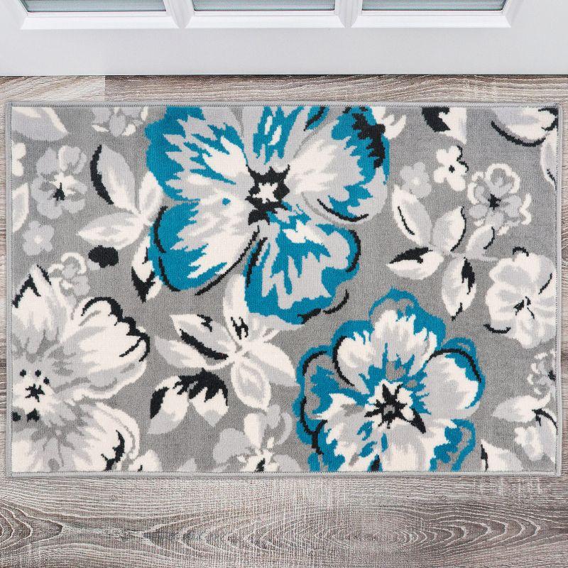 World Rug Gallery Modern Floral Design Blue 2' x 3' Area Rug