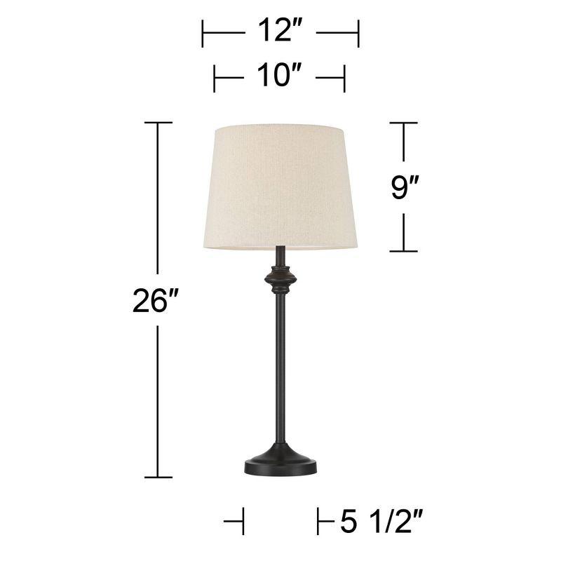 360 Lighting Lynn Modern Industrial Buffet Table Lamps 26" High Set of 2 Dark Bronze Metal Oatmeal Drum Shade for Bedroom Living Room Bedside Office