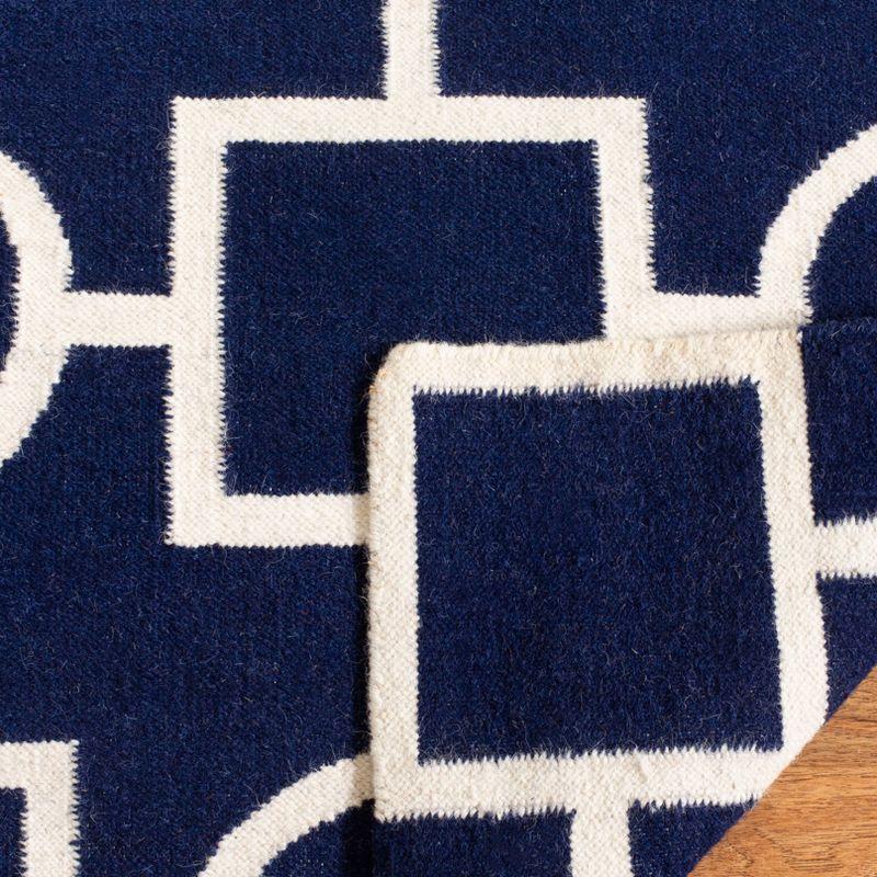 Ivory and Navy Geometric Wool Flat Woven Rug, 8' x 10'