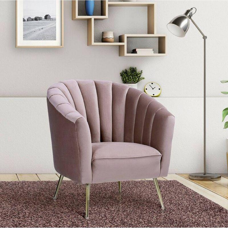 Rosemont Velvet Accent Chair Blush - Manhattan Comfort: Stainless Steel Legs, Plush Comfort