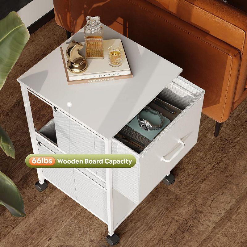 GALAXHERO  2 Drawer Mobile File Cabinet, Rolling Printer Stand with Open Storage Shelf for Home Office, White
