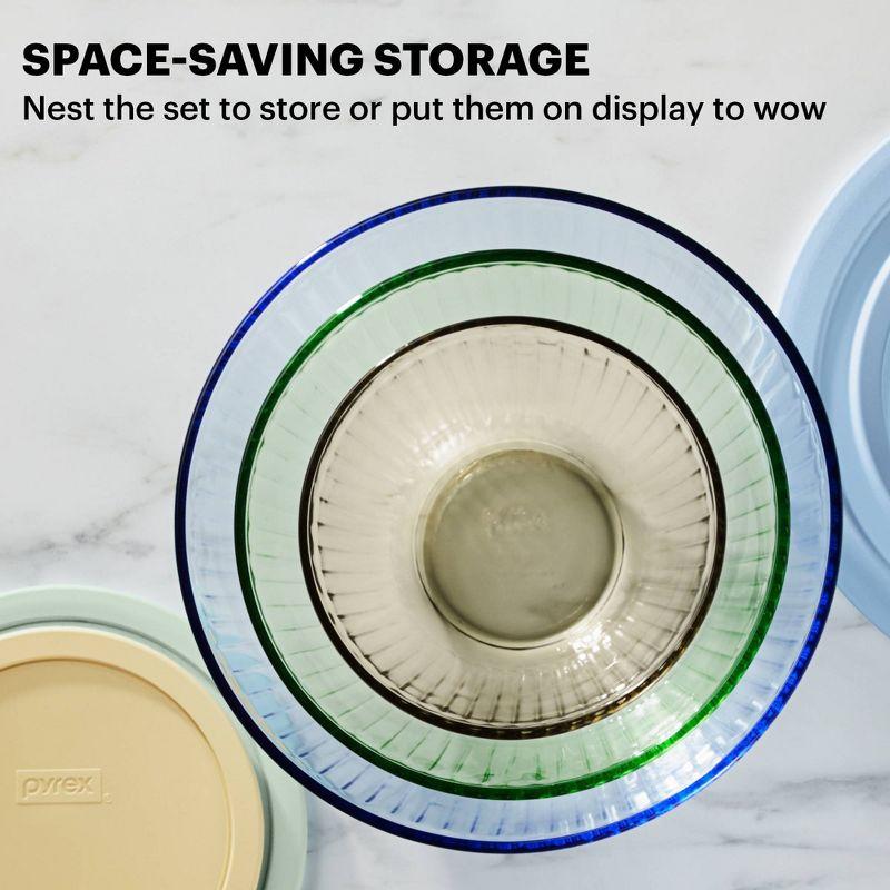 Pyrex® Sculpted Tinted 6pc Lidded Mixing Bowl Set: Glass Bowls with Lids, Dishwasher-Safe, Multicolored