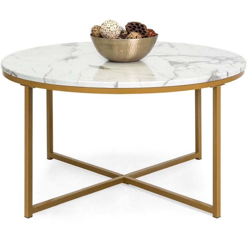 Elegant 36" Round Marble and Gold Metal Accent Coffee Table