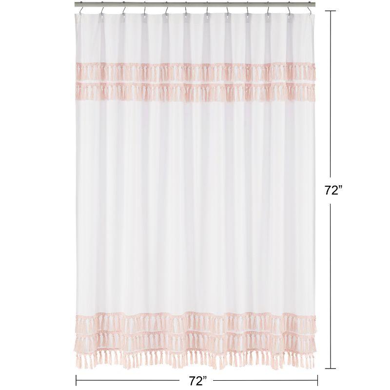 Sweet Jojo Designs Fabric Shower Curtain 72in.x72in. Boho Fringe White and Pink