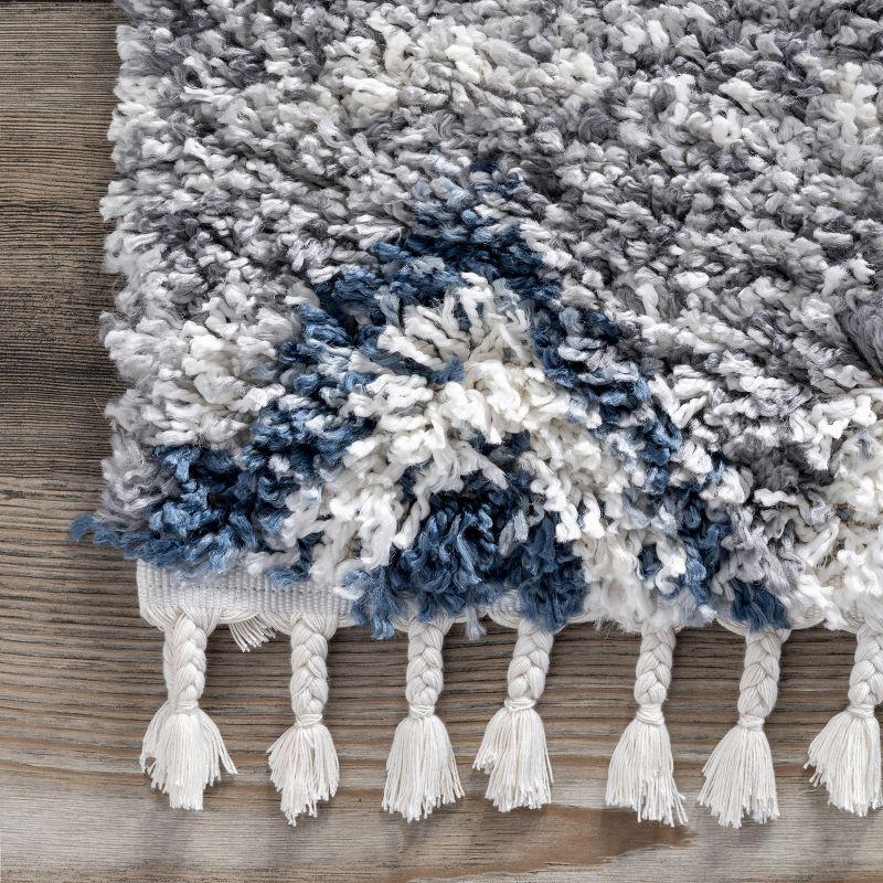 Regina Braided Tassel Edge Gray Shag Area Rug, 7' 10" x 11'