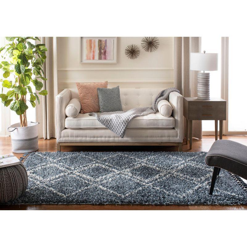 Boho-Chic Blue Geometric Shag Area Rug 5' x 8'