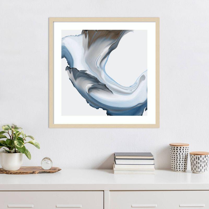 Liquid Blue Motion II Abstract Giclee Print with Natural Wood Frame