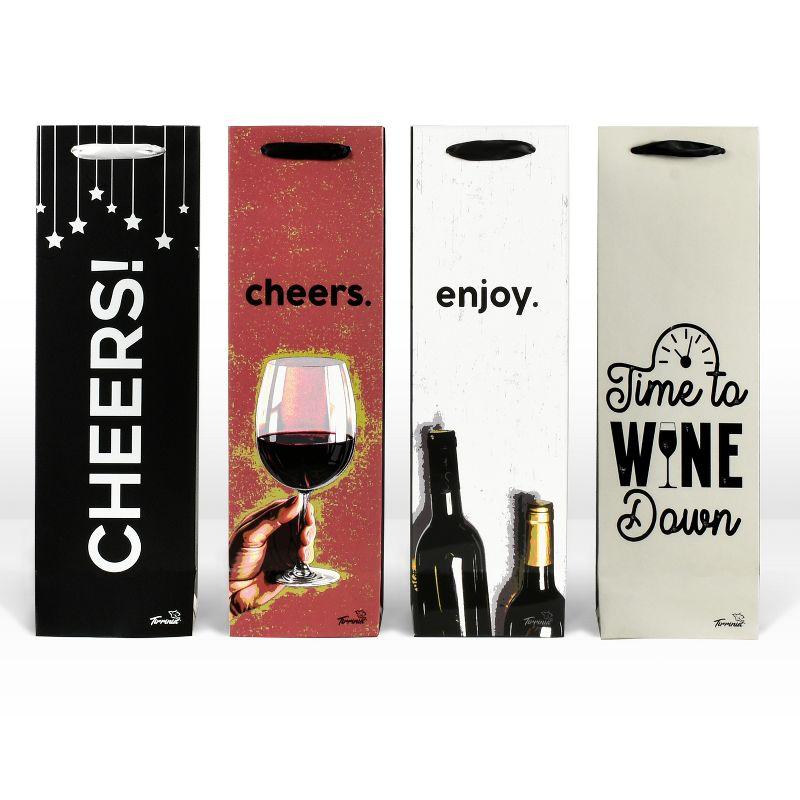 Tirrinia Tirrinia 12 Pieces Wine Gift Bags, 4 Designs Silk Handles Recyclable Paper Wine Bottle Bags
