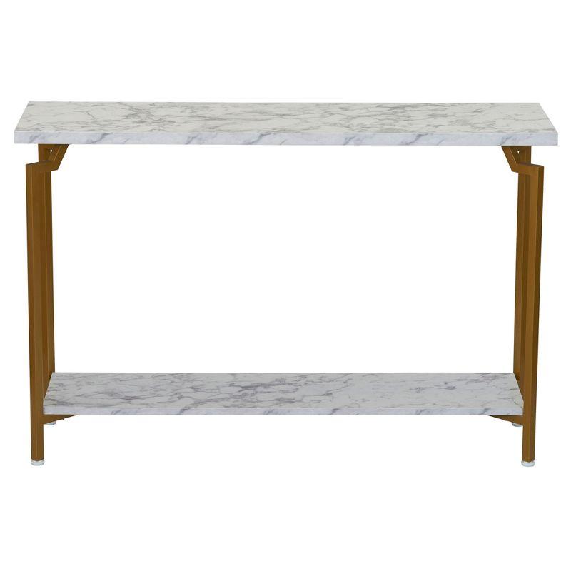 Crown Console Sofa Table with Storage Shelf White Marble and Gold Metal