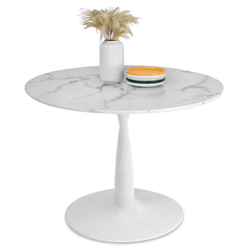 40'' Harris Round Artificial Marble Top Pedestal Modern Dining Table White Base-Maison Boucle