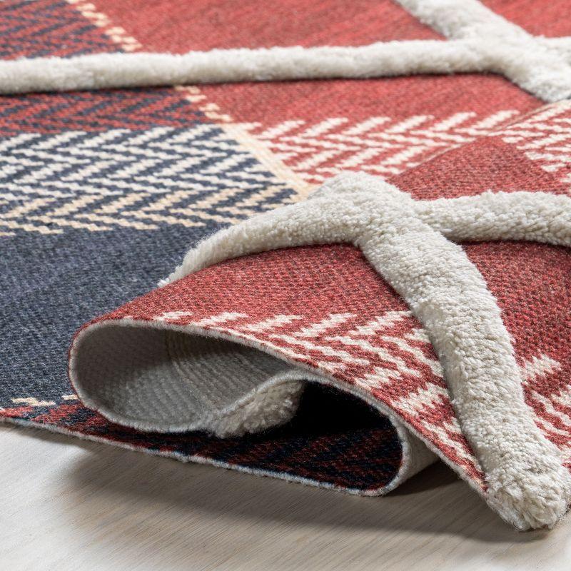Nuloom Anastasia Plaid 9x12 Wool Indoor Area Rug for Living Room Bedroom Dining Room Kitchen, Red/Dark Blue
