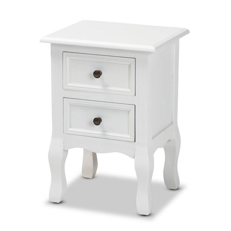 Caelan Wood 2 Drawer Nightstand White - Baxton Studio: Traditional Style, MDF Frame, No Assembly Required