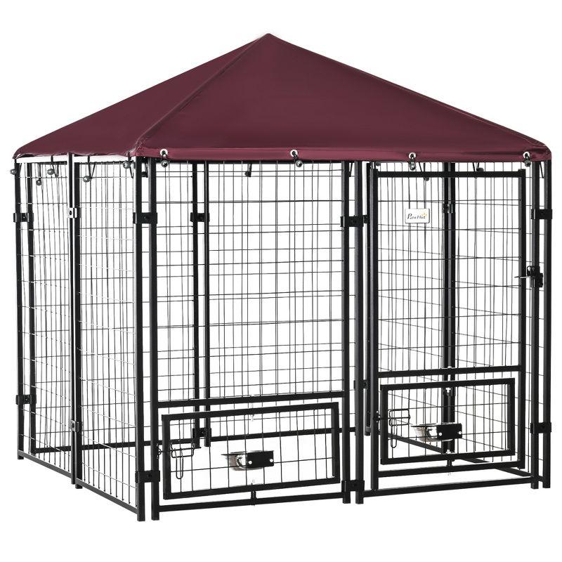 PawHut Red Metal Outdoor Dog Kennel with Roof