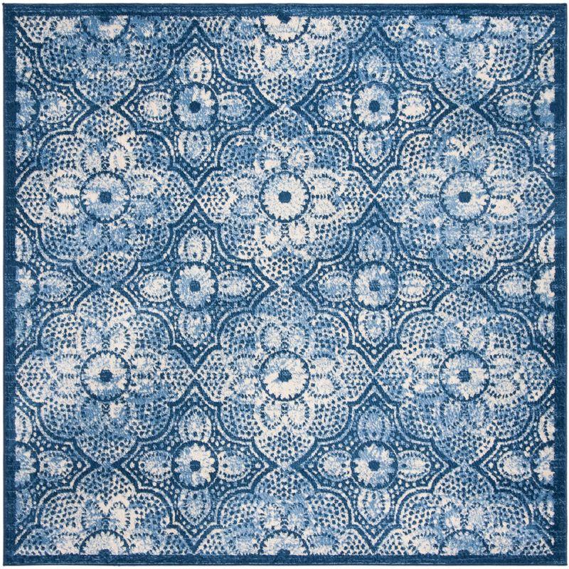 Hand-Knotted Serenity Square Rug in Navy & Cream - Wool & Silk Blend