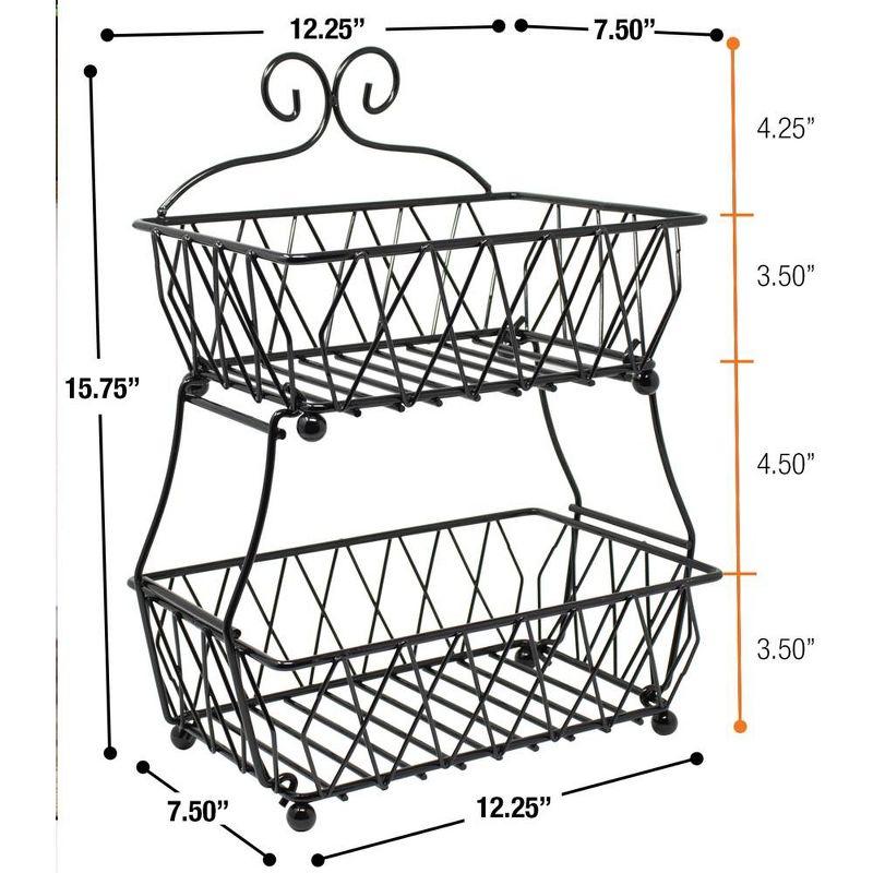 2-Tier Fruit Bread Basket Display Stand, Counter Storage for Kitchen, Bathroom, Rectangular Antique Metal