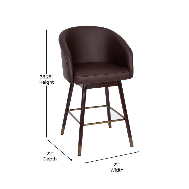 Walnut Finish Mid-Back Barstool with Brown LeatherSoft and Bronze Accents