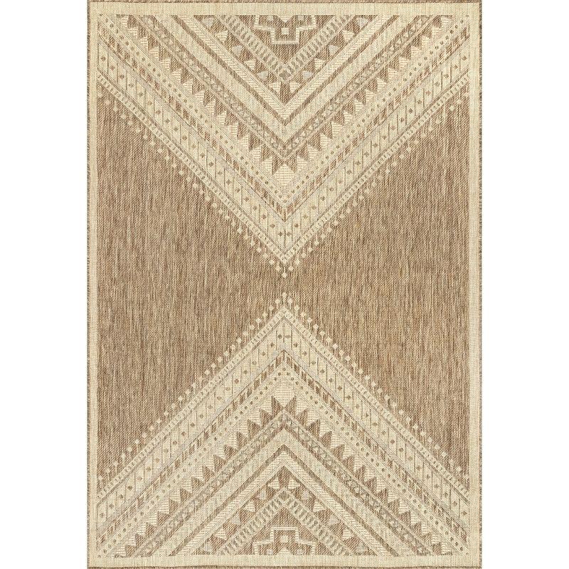 Steelside™ Zac Geometric Indoor/Outdoor Area Rug for Living Room Patio Deck Front Porch Kitchen, Brown/Ivory